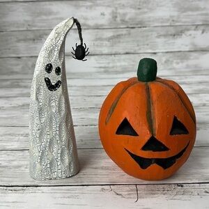 HALLOWEEN PUMPKIN & GHOST WOODEN DECORATION